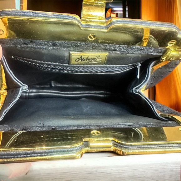 Vintage Ashneil Clutch Mini Bag Black Gold Art Deco Evening bag - Picture 4 of 4